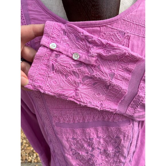 Soft Surroundings Pink Lace Panel Inset Cuffs Long Sleeve Tee Top Size XL - Picture 7 of 9